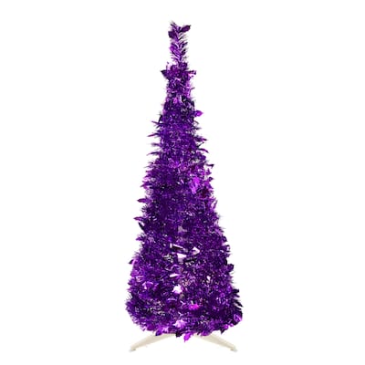 4' Purple Tinsel Pop-Up Artificial Christmas Tree, Unlit - 4 Foot