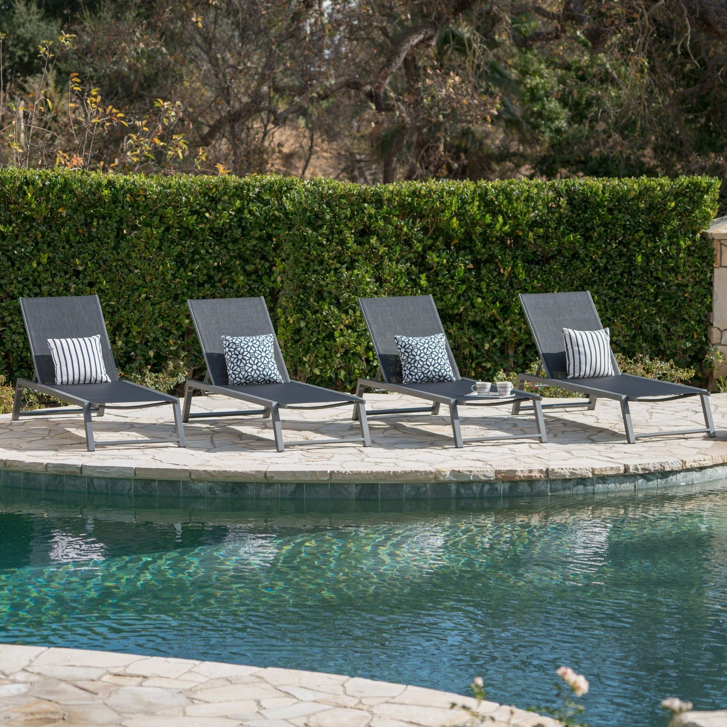 Myers Outdoor Aluminum Mesh Chaise Lounge (Set of 4) by Christopher Knight Home