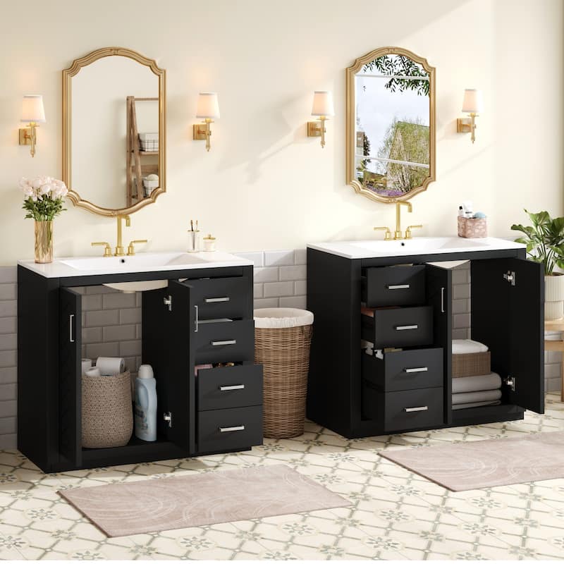 GDFStudio - Briarwick Modern Freestanding Double Bathroom Vanity Set with Ceramic Sinks, Drawers & Soft Closing Doors - 72'W