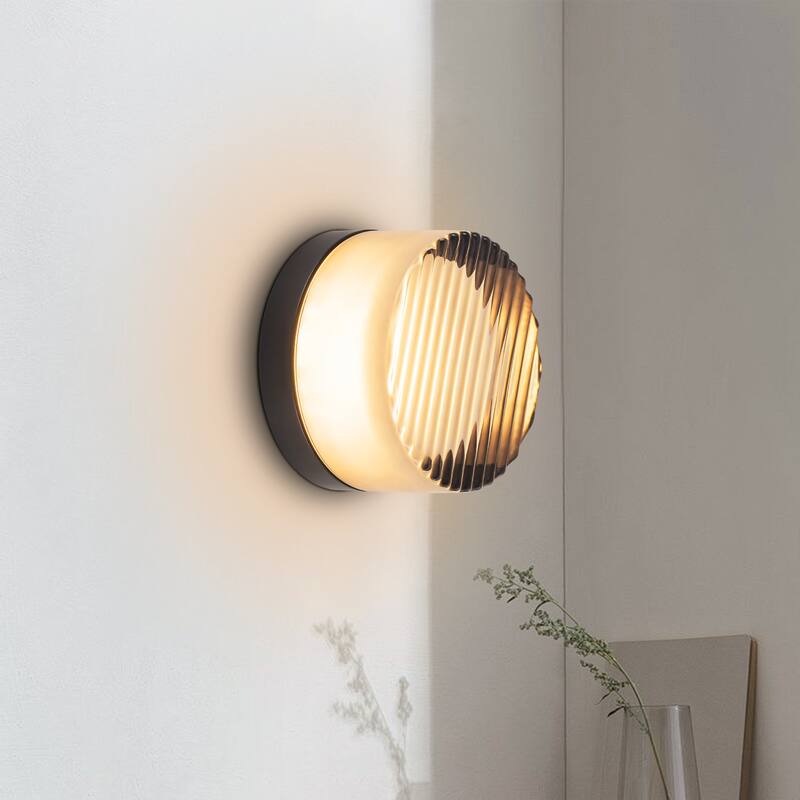 5.1 in. W Modern Dome LED 3000K Bathroom Vanity Light/Flush Mount Light with Gray Glass - 5.1 in. W x 3.54 in. H