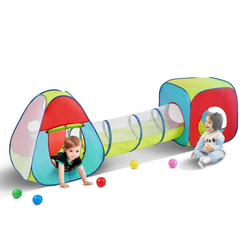 Multi Color Polyester Kids Play Tent Tunnel Set, 3 Piece Crawl and Climb Kit - 30.7” L x 30.7” W x 33.9'' H/