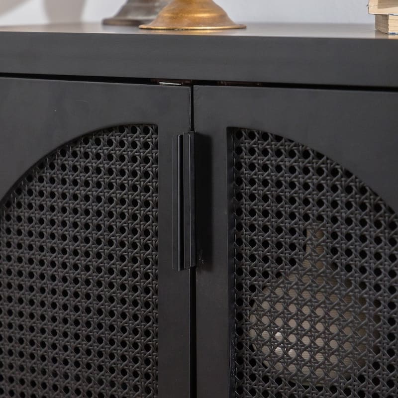 Modern Accent Sideboard Buffet Cabinet with Rattan Doors and Adjustable Internal Shelf