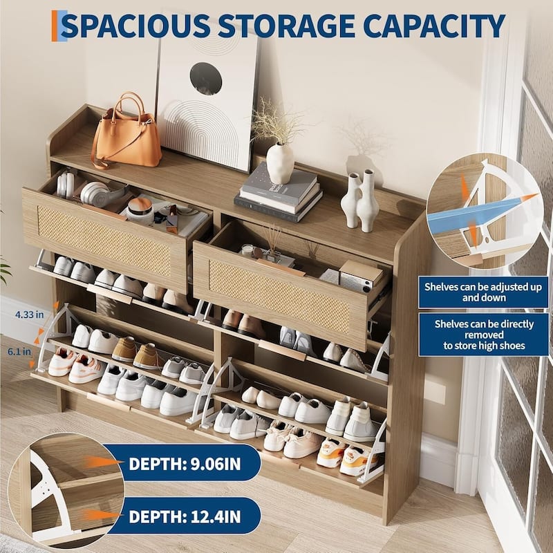 4 Turn Over Drawers Freestanding Shoe Storage Cabinet for Entryway, Hallway, Living Room