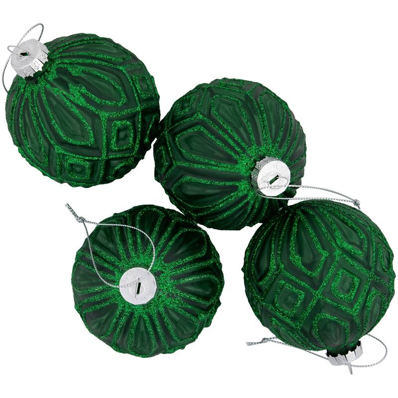 Glitter Lined Diamonds Glass Christmas Ball Ornament - 3" (80mm) - Green - 4ct