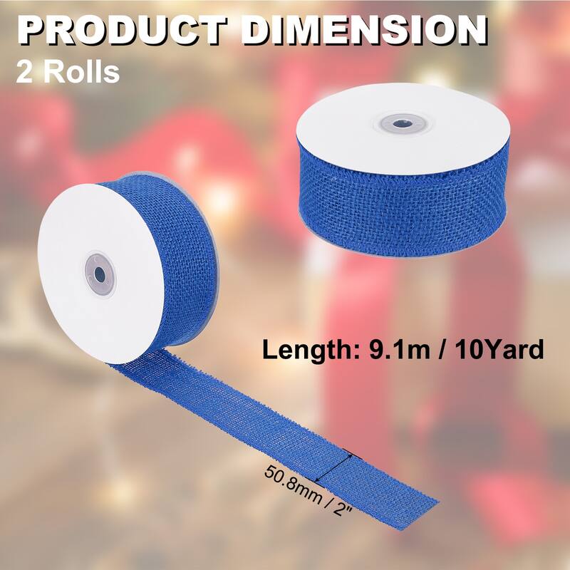 Burlap Fabric Ribbon 2pcs Jute Crafts Roll Wrapping - Sky Blue - 2 Inch x 10 Yards