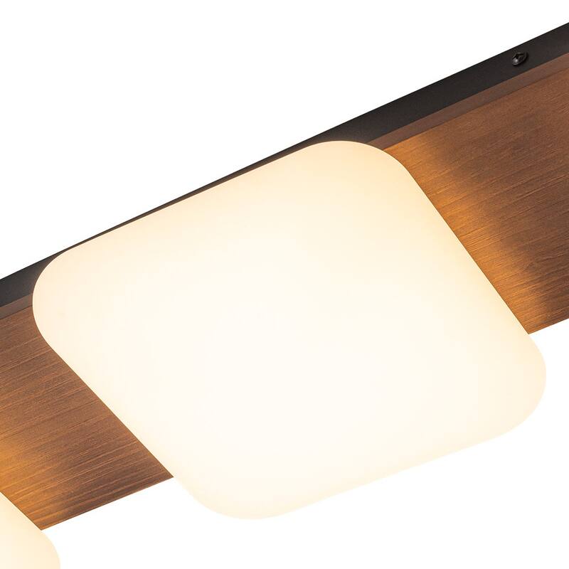 Modern Faux Walnut Wood Grain 3-Light Dimmable LED Flush Mount - 30.7 in