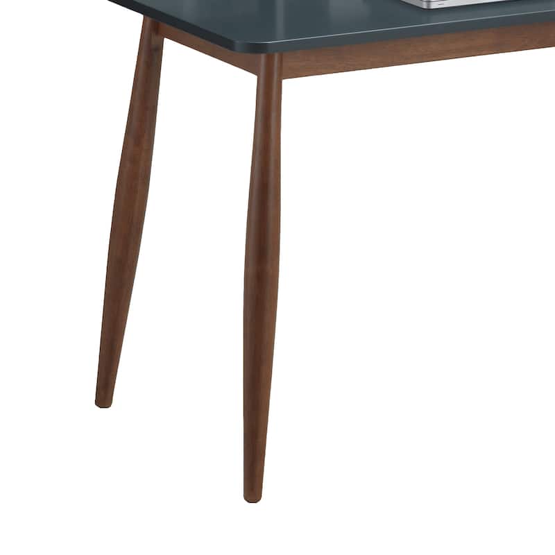 43" Mid-Century Modern Desk with Hutch and Storage Shelves, Rubberwood Legs
