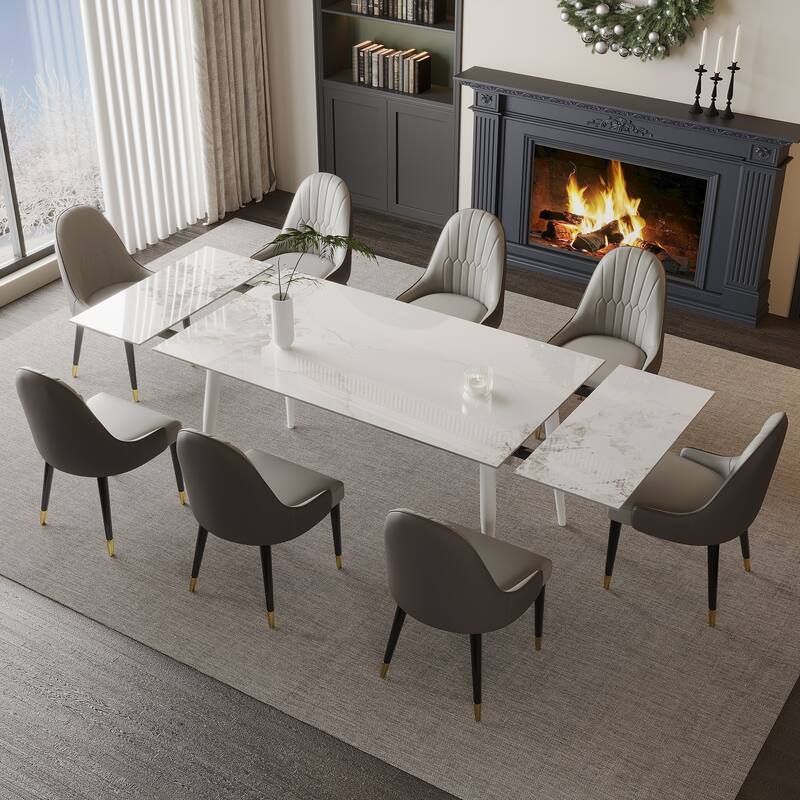 9 - Piece Extendable Sintered Stone Dining Table Dining Set for 8 Person