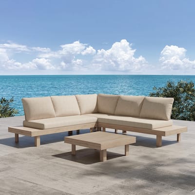 Christopher Knight Home - Mirek Acacia Wood Outdoor 4 Piece Sectional Sofa with Water-Repellent Cushions