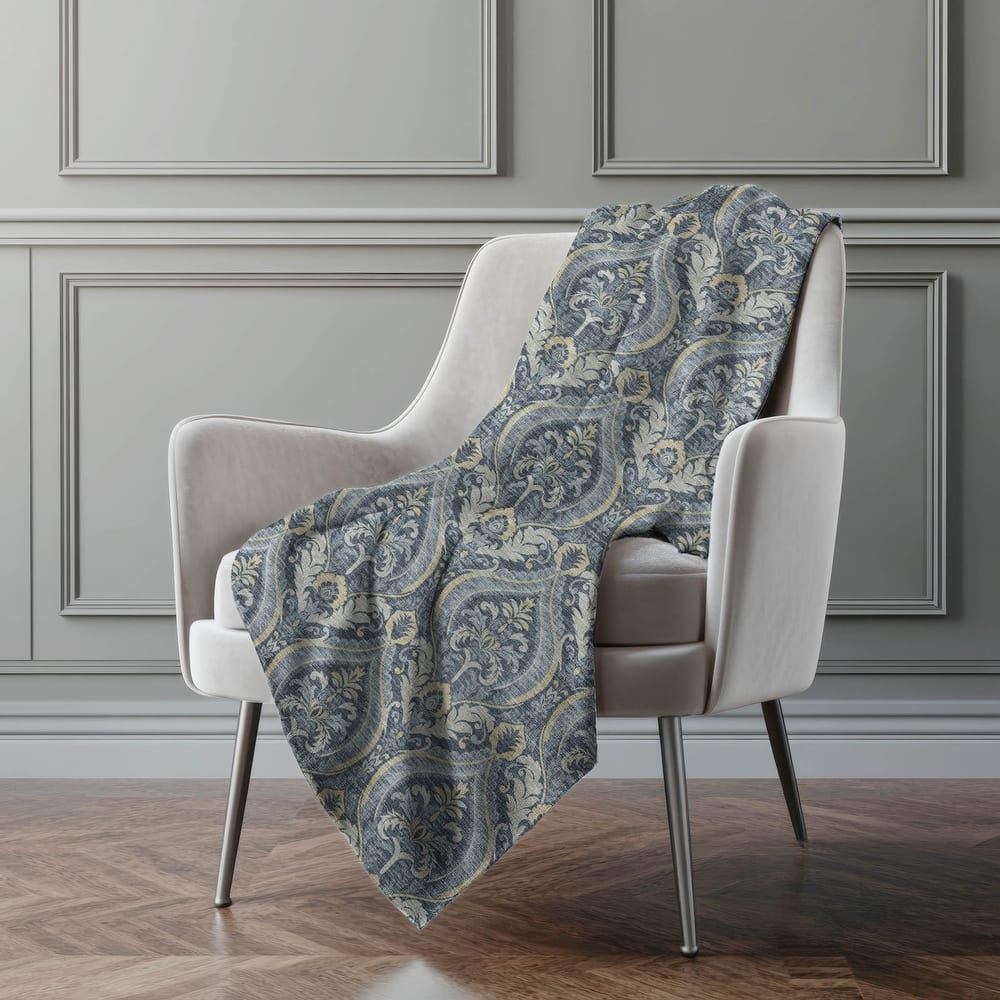 Premium Machine Washable Modern Damask Sherpa Throw Blanket
