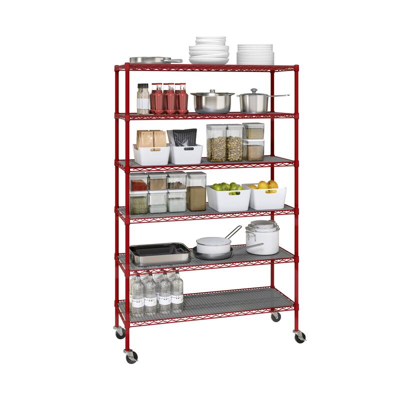 Seville Classics UltraDurable 6-Tier NSF Steel Shelving with Shelf Liners - Red