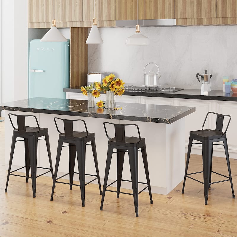 Metal Bar Stools Set of 4 Counter Height Stools,Counter Stools with Backs Black Bar stools with Backs Bar Height Stools