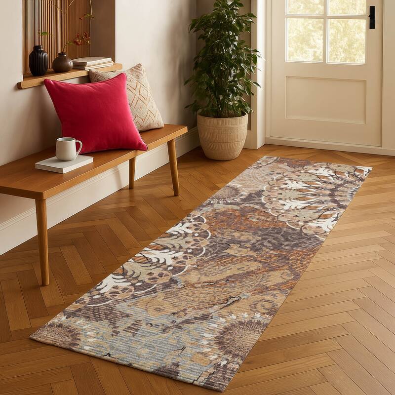 Machine Washable Indoor/ Outdoor Traditional Pinwheel Chantille Rug