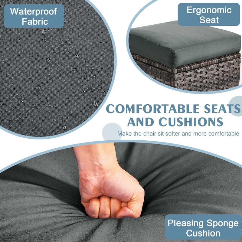 Outdoor Patio PE Wicker Ottoman with Cushion