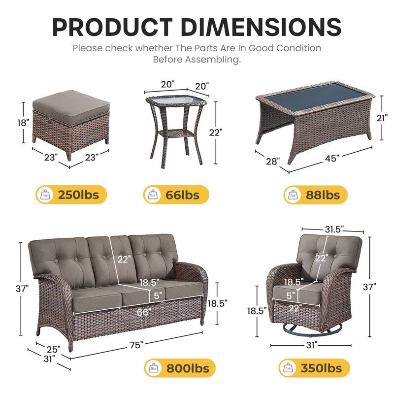 Gymojoy Outdoor Wicker Patio Furniture Set, 5" Thick Cushioned Rattan Set with Swivel Chairs & Coffee Table