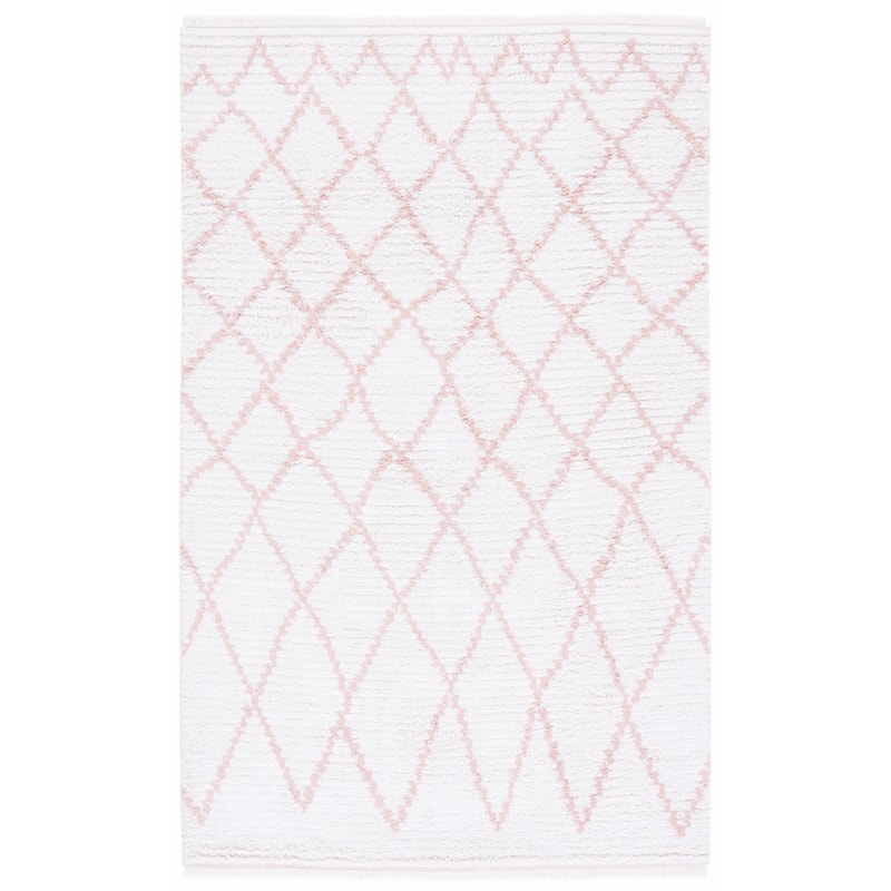 SAFAVIEH Augustine Kusum Boho Trellis Fringe Rug - 6'4" Square - Ivory/Pink