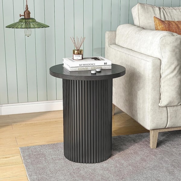 Round Wood End Table Circle Line Grain Pedestal Side Table - On Sale ...