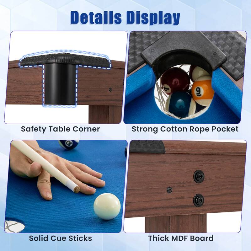 48" Wooden Billiard Tables Snooker Table Compact Pool Game Table