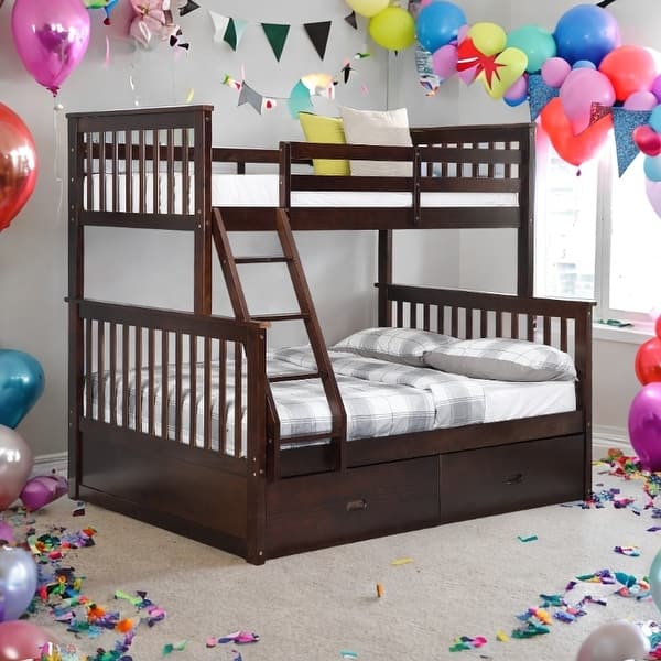 slide 2 of 20, House Bed with Roof Design Twin/Twin House Bunk Bed With Shelves And Drawers,Sturdy Construction Loft Bed-Espresso
