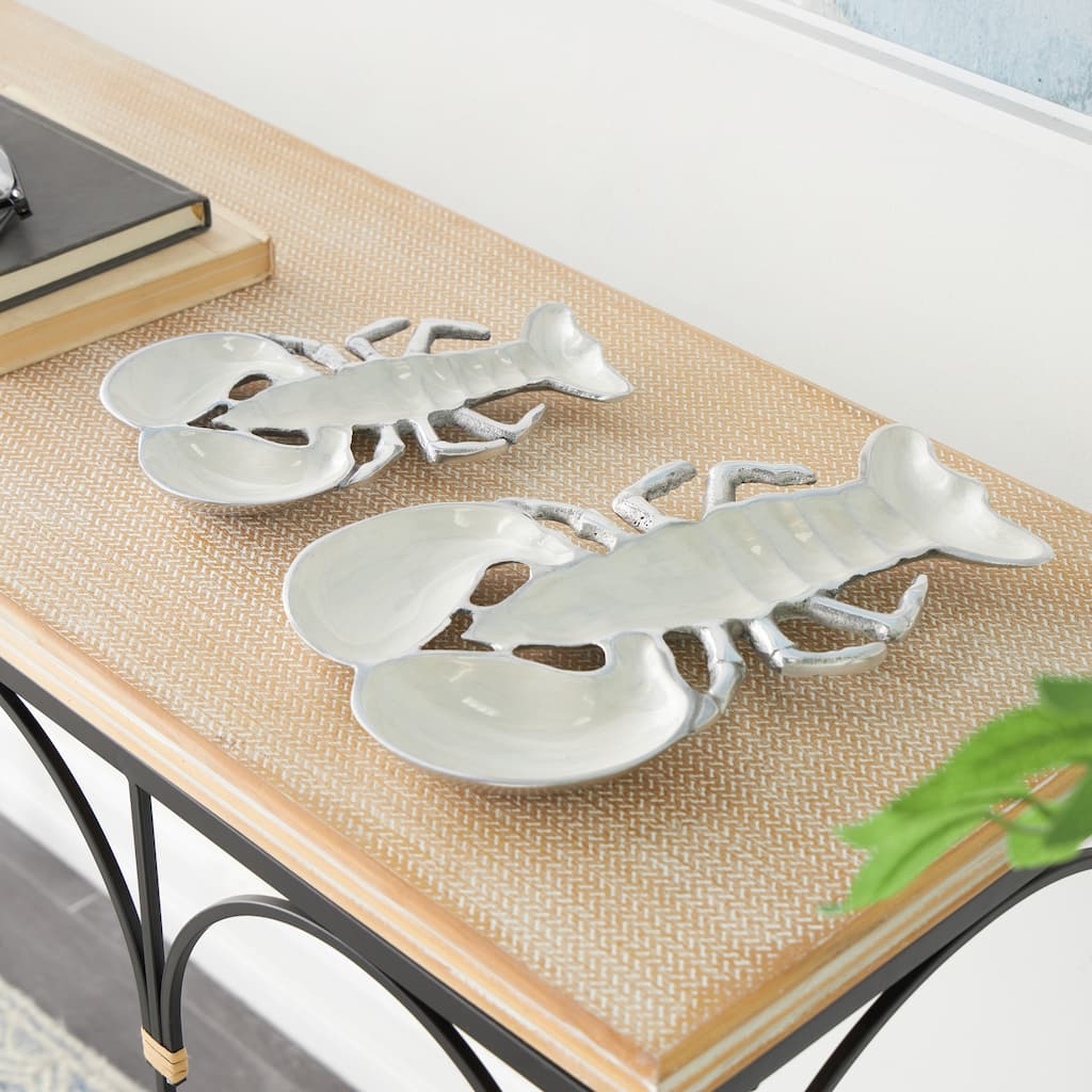 Silver, Blue or Teal Aluminum Enameled Lobster Tray with Silver Metal Exterior (Set of 2)