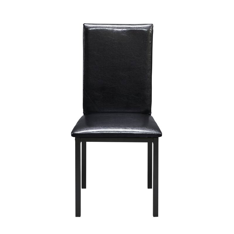 2pc Writing Desk and Chair Set Black Finish Metal Frame Faux Leather Upholstery Small Space Furniture Home Office