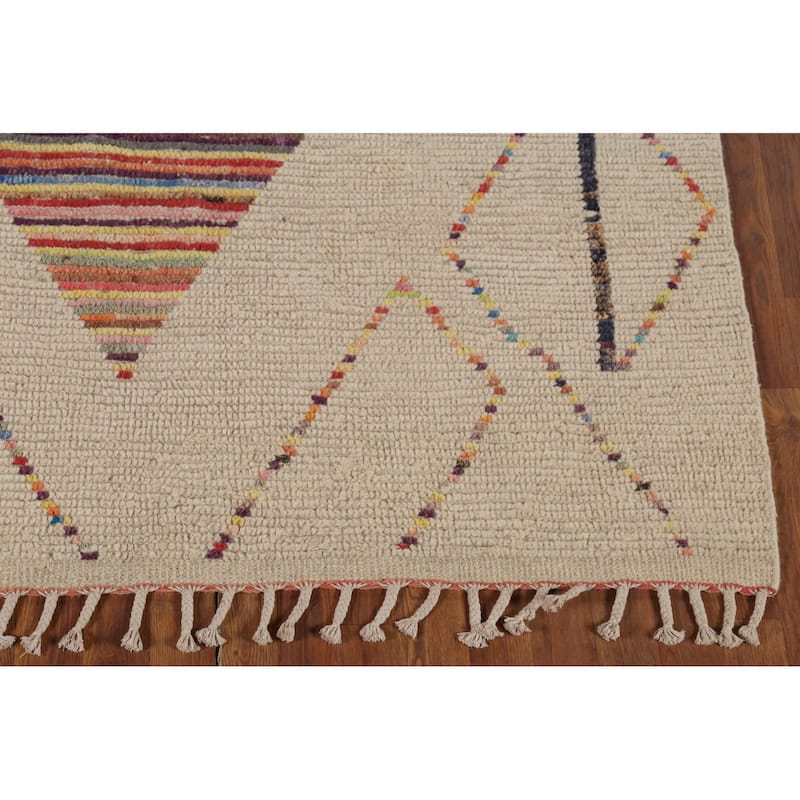 Geometric Striped Moroccan Area Rug Handmade Wool Carpet - 5'9"x 9'8"
