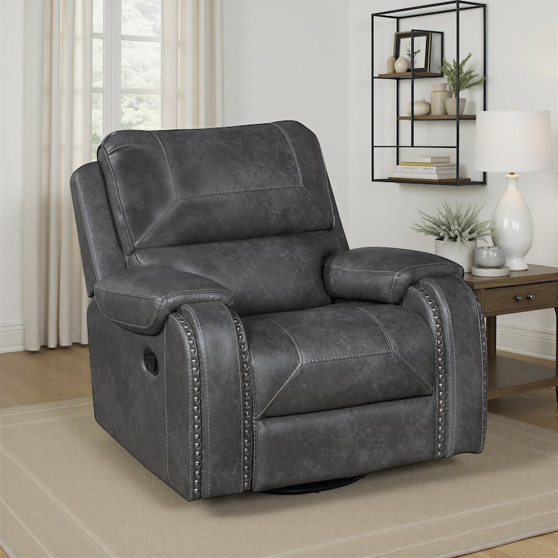 Ashton 40.5" Faux Leather Swivel Glider Recliner - 360-Degree Swivel