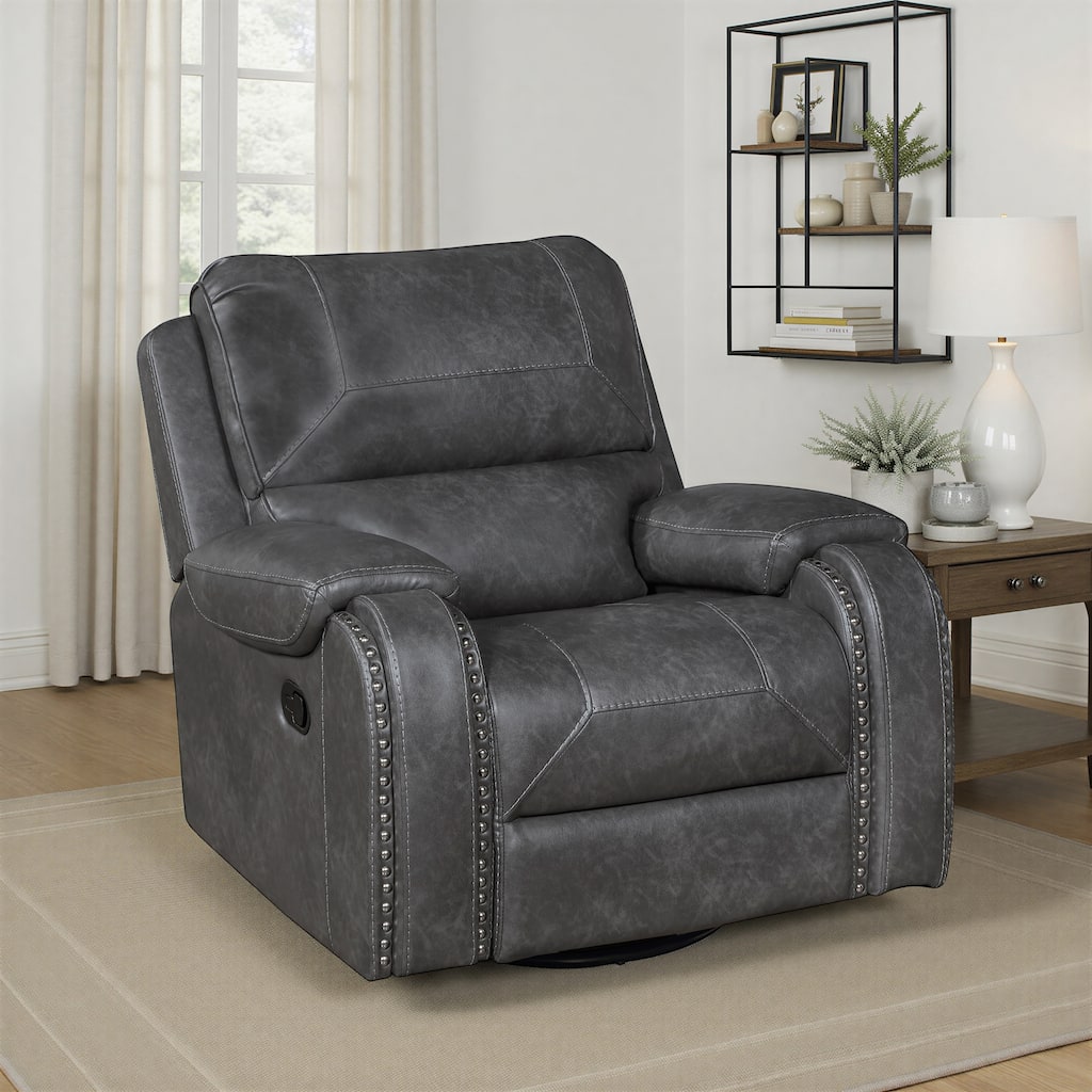 Ashton 40.5" Faux Leather Swivel Glider Recliner - 360-Degree Swivel
