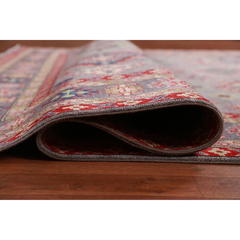 Hand Knotted Oriental 100% Wool Carpet Traditional All-Over Greys & Charcoal Kazak Area Rug - 9' 0'' X 8' 3''
