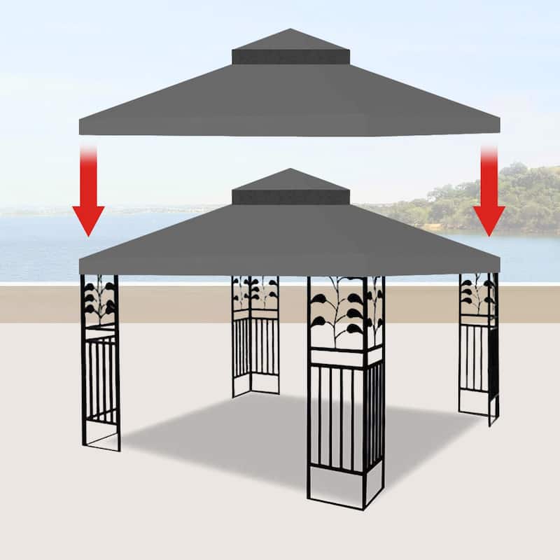 10x10 Ft Outdoor Patio Gazebo Replacement Canopy, Double Tiered Roof Cover