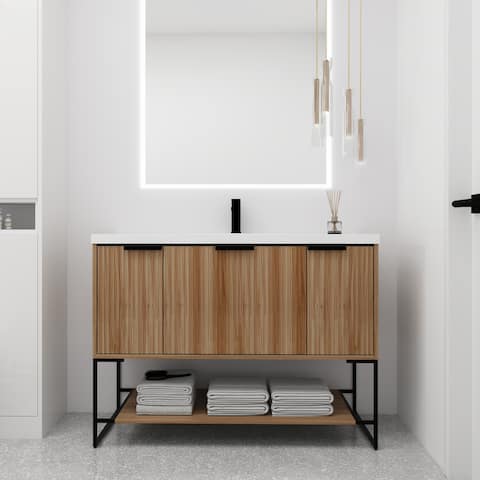 Beingnext 48" Bathroom Vanity with Sink, Freestanding Bathroom Vanity with Soft Close Door & Drawer and Open Shelf
