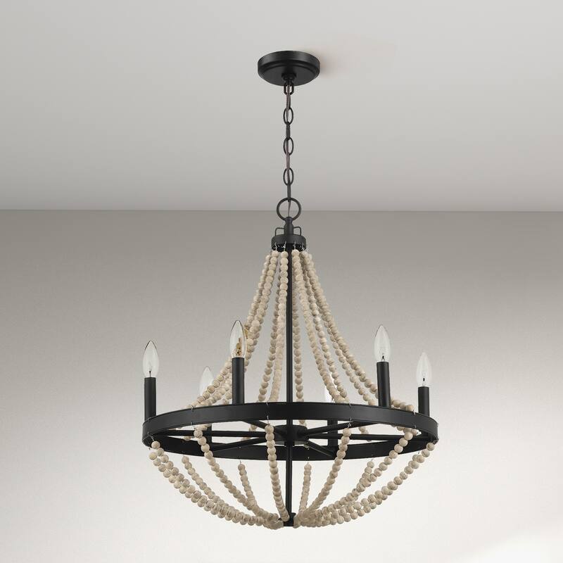 Hera Rustic 6-Light Wooden Bead Chandelier - Black