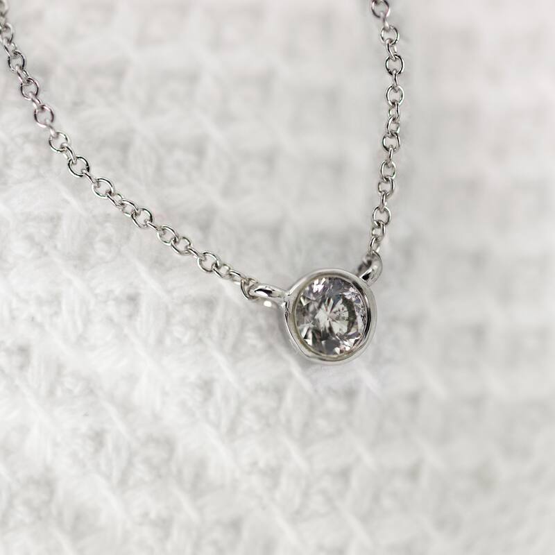 Auriya 1/3ctw Round 14k Gold Bezel Solitaire Diamond Necklace (J-K, I1-I2) - 4.4mm
