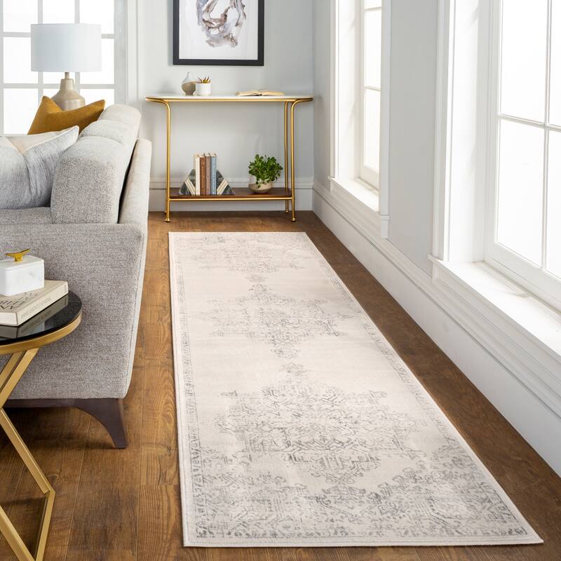Livabliss Roma Updated Traditional Medallion Area Rug - Ivory/Grey - 2' 7" x 10'