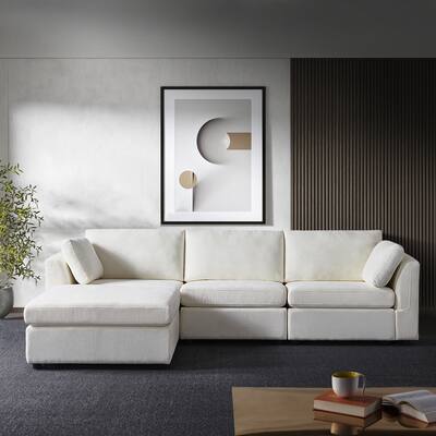 Versatile Modular Sofa, 4 Seaters Modern Chenille Fabric Fabric L Shaped Couch