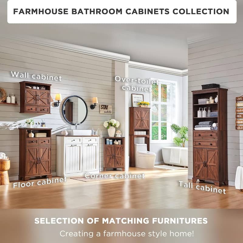 Farmhouse Corner Bathroom Cabinet, Small Corner Cabinet with Barn Door - N/A