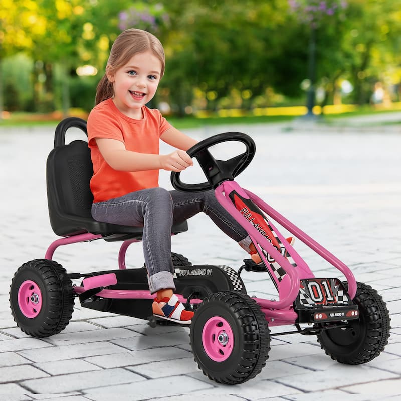 Gymax Kids Pedal Go Kart 4 Wheel Ride On Toys w/ Adjustable Seat