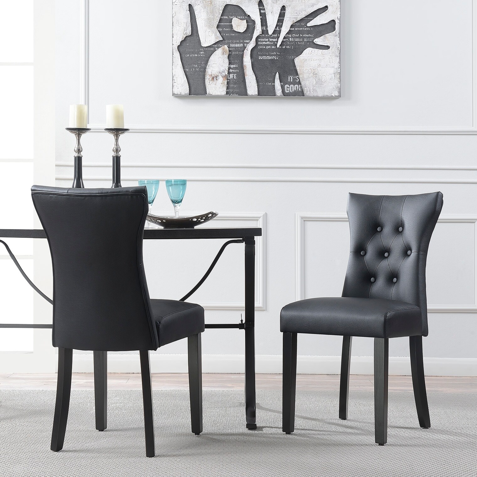 Shop Belleze Dining Faux Leather Tufted Accent Living Room Nailhead Button Side Chairs Set Of 2 Black Standard Overstock 15874273
