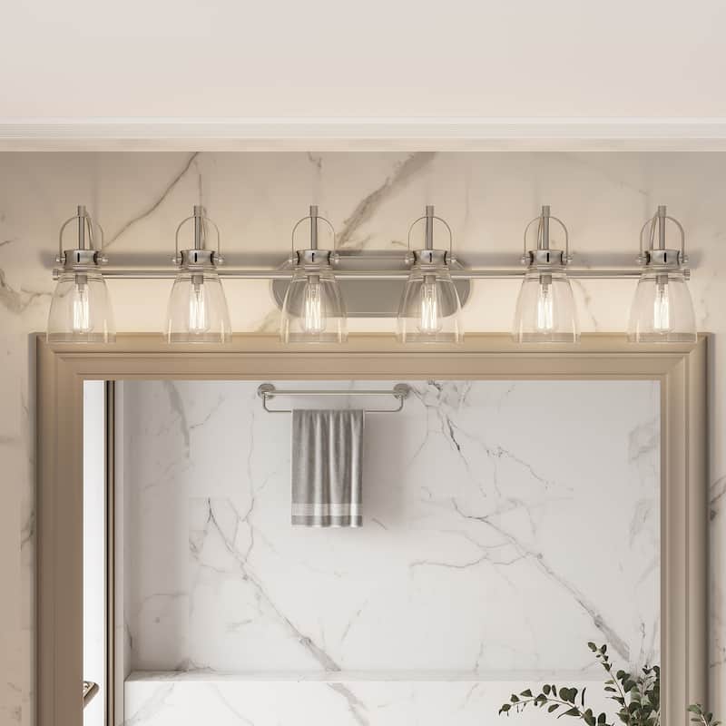 Acroma 6-light Modern Industrial Nickel Bathroom Vanity Lights - 51''