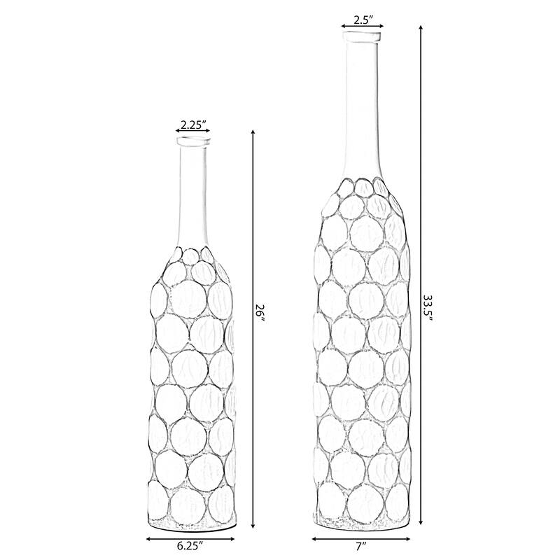 Decorative Contemporary Floor Vase White Carved Divot Bubble Design with Tall Neck