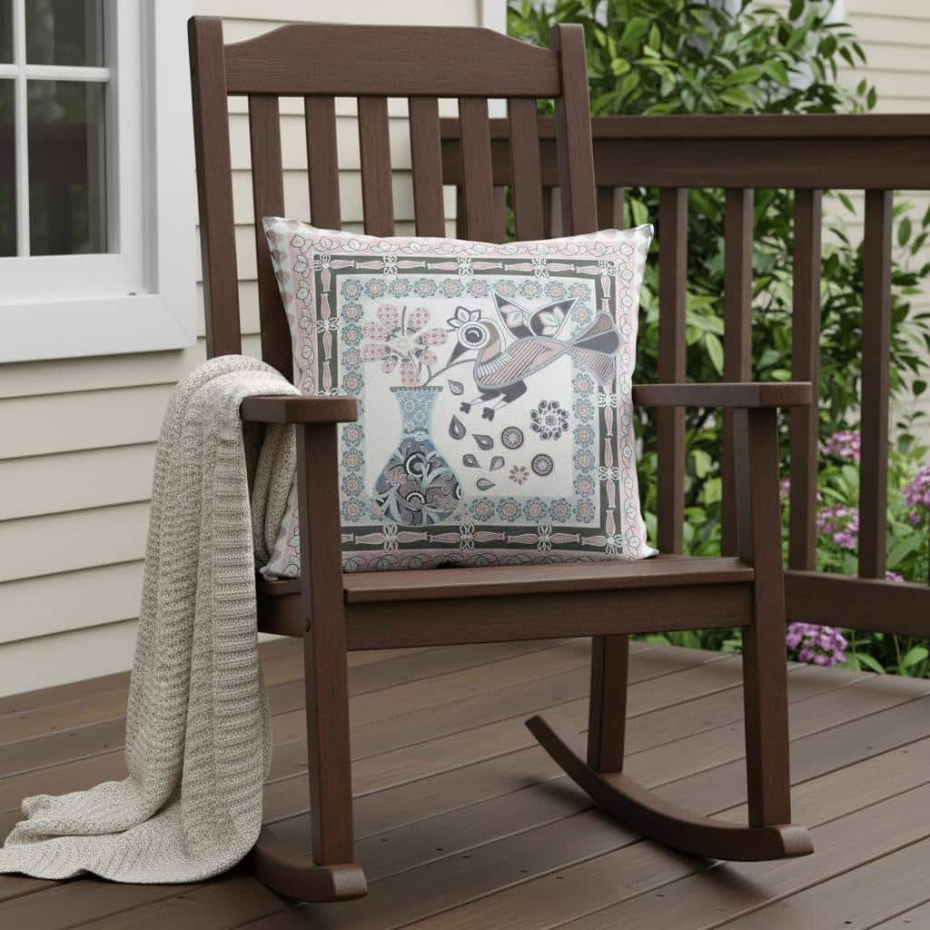 HomeRoots 26" x 26" Pink and Grey Bird Blown Seam Floral Indoor Outdoor Throw Pillow - 26.00' X '5.00' X '26.00