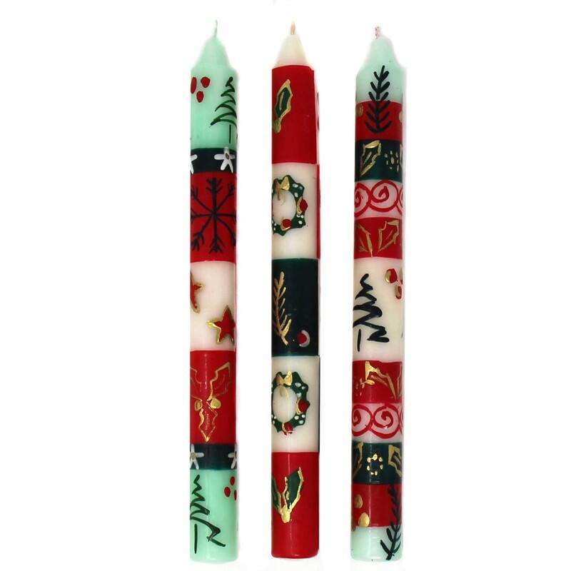 Christmas Handmade Boxed Taper Dinner Candle Ukhisimusi Design, Set of 3, (South Africa)
