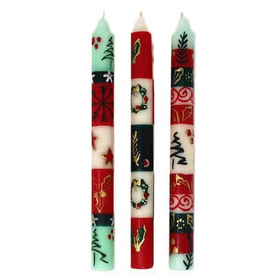 Christmas Handmade Boxed Taper Dinner Candle Ukhisimusi Design, Set of 3, (South Africa)