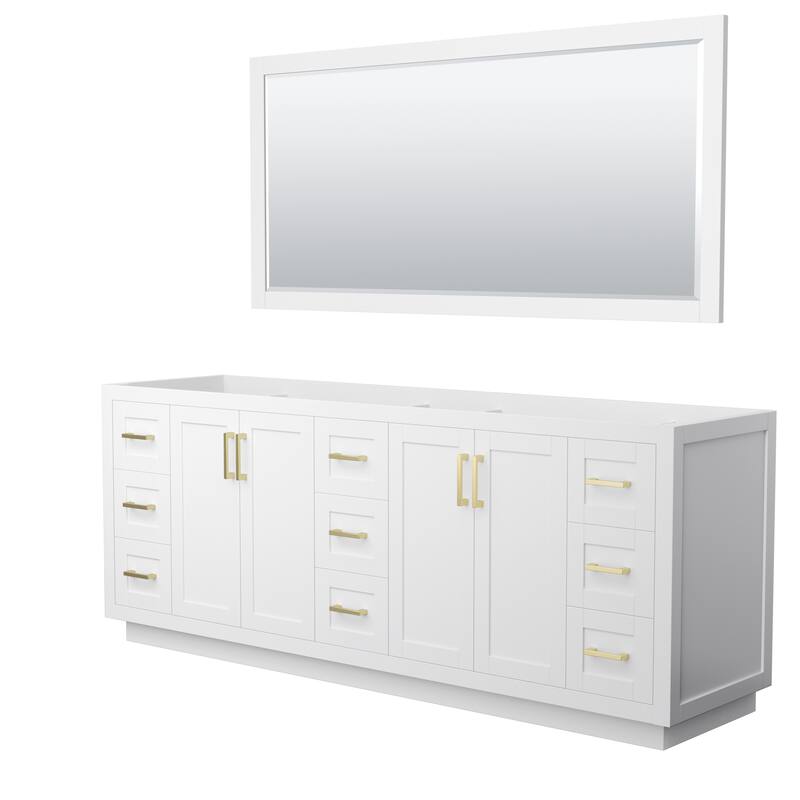 Miranda Double Bathroom Vanity Cabinet, 70-Inch Mirror - 84-Inch Double - White, Brushed Gold Trim, No Top