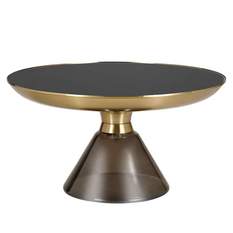 30-Inch Coffee Table Round Glass Tabletop with Gold Iron Rim and Glass Base