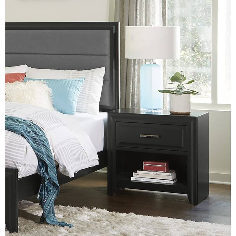 Cordelia Modern Storage Nightstand with 1 Drawer and Shelf, Espresso Finish, Black Hardware - Espresso