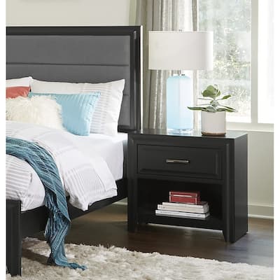 Cordelia Modern Storage Nightstand with 1 Drawer and Shelf, Espresso Finish, Black Hardware