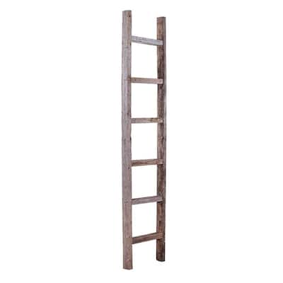 7 Step Rustic Weathered Gray Wood Ladder Shelf - 72" x 15"