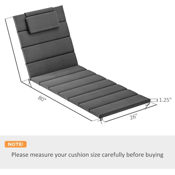 dimension image slide 4 of 5, Outsunny Outdoor Lounge Chair Cushion Set of 2, UPF50+ 230gsm Olefin and 25D Foam, Foldable Patio Chaise Lounge Cushion Set