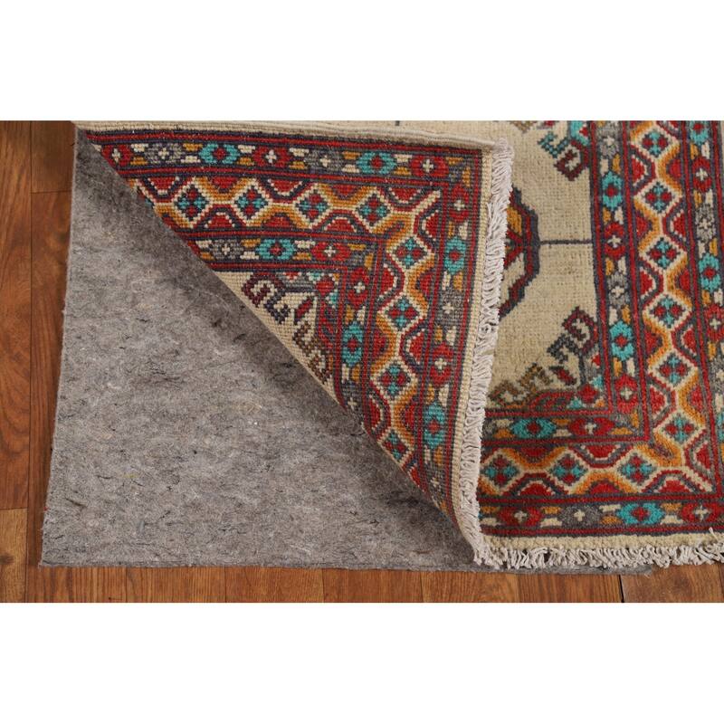 Geometric Kazak Foyer Rug Handmade Beige Traditional Wool Carpet - 2'0" x 3'0"
